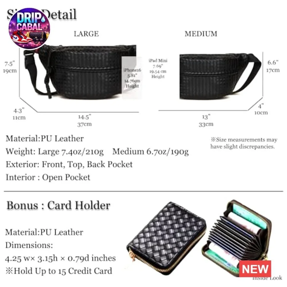 Woven PU Leather Fanny Pack Adjustable Strap Crossbody Sling Bag